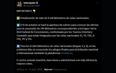 El Gobierno abrirá licitaciones para privatizar 9.000 km de rutas nacionales