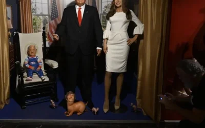 Museo de Cera de Madrid: un artista puso la cara de Milei en el cuerpo del perro de Donald Trump