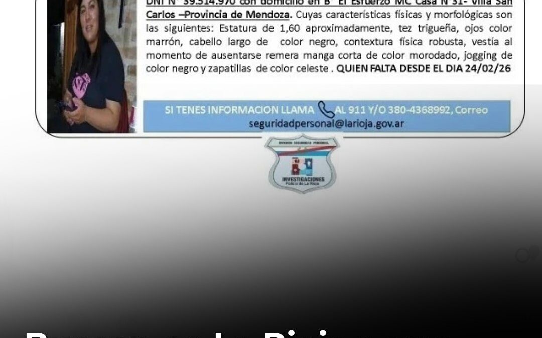 Buscan en La Rioja a una joven mendocina de 24 años desaparecida hace tres días