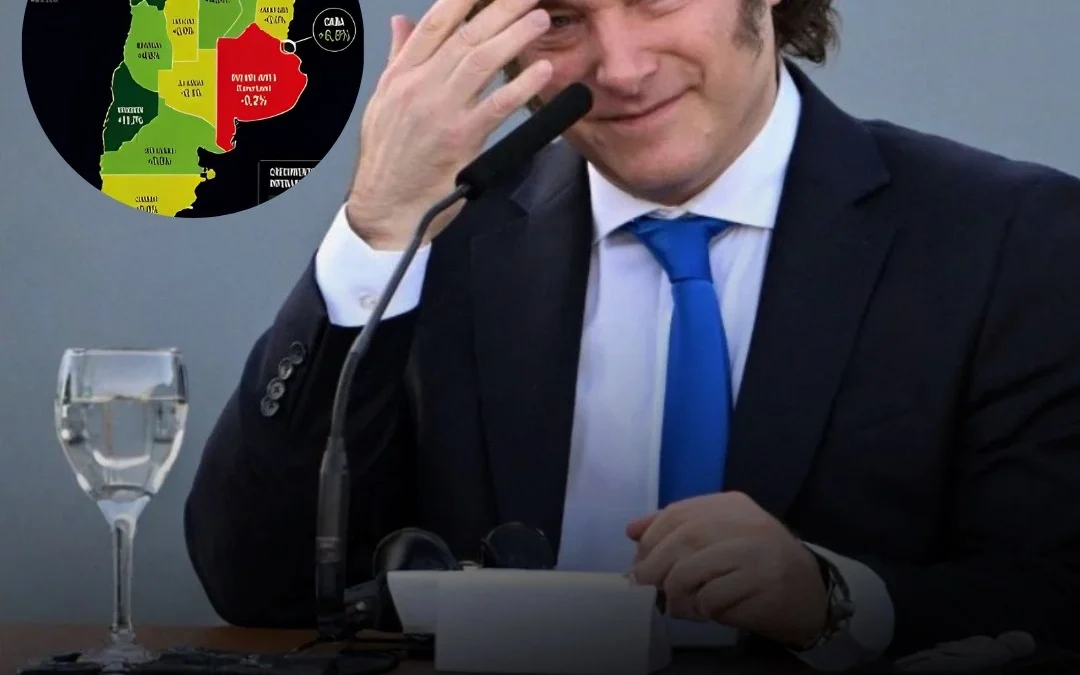 🟢 El presidente de la Nación, Javier Milei, junto a diversos funcionarios y dirigentes de La Libertad Avanza, replicó en sus redes sociales un mapa de la República Argentina con datos sobre la variación interanual de la actividad económica provincial correspondientes a marzo de 2026. La imagen buscaba señalar el desempeño económico de los distintos distritos del país, indicando registros positivos en la mayoría de ellos, con excepción de la provincia de Buenos Aires.